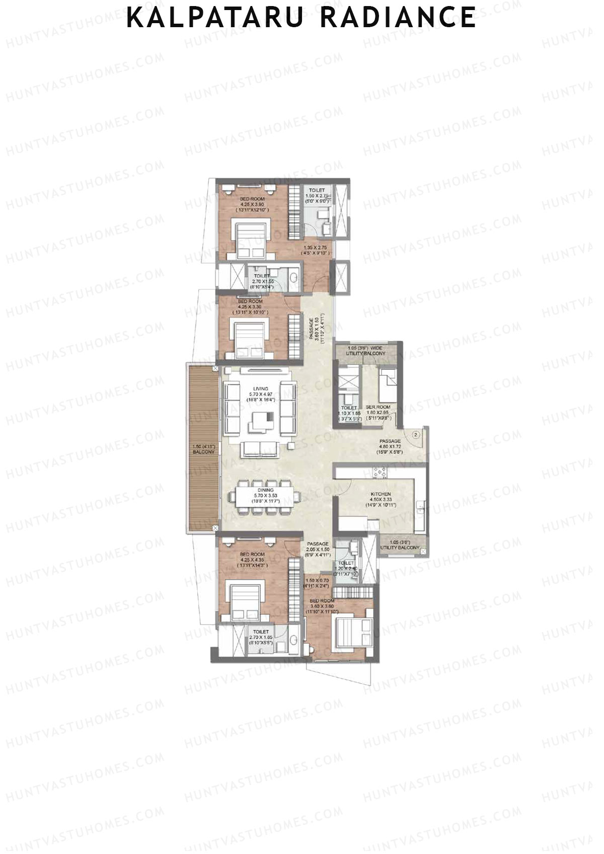 Kalpataru Radiance, Ora Wing A, Unit 2, 4BHK, Carpet Area 1969   sq ft 