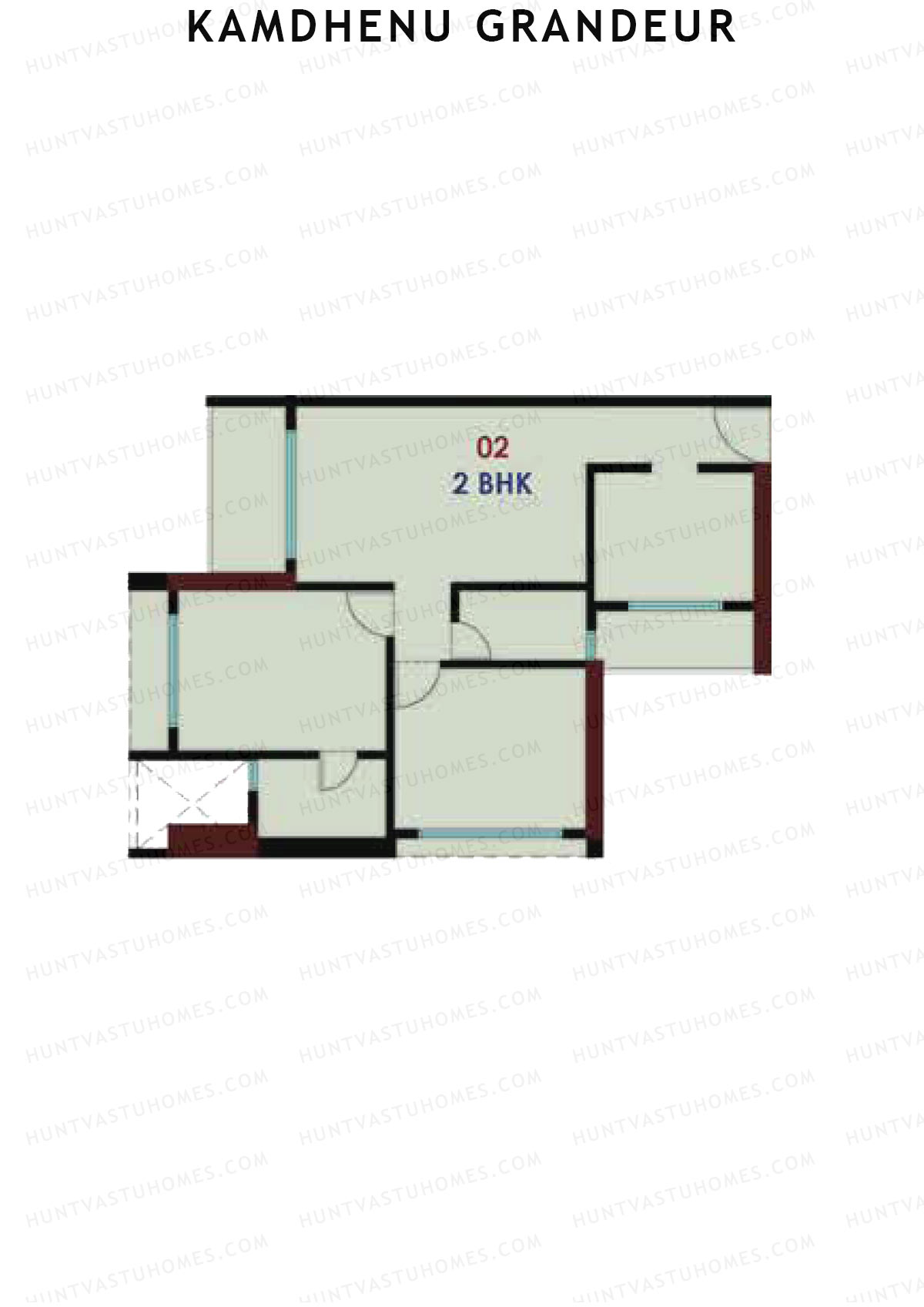 Kamdhenu Grandeur, Tower A, Unit 2, 2BHK, Carpet Area 775   sq ft 