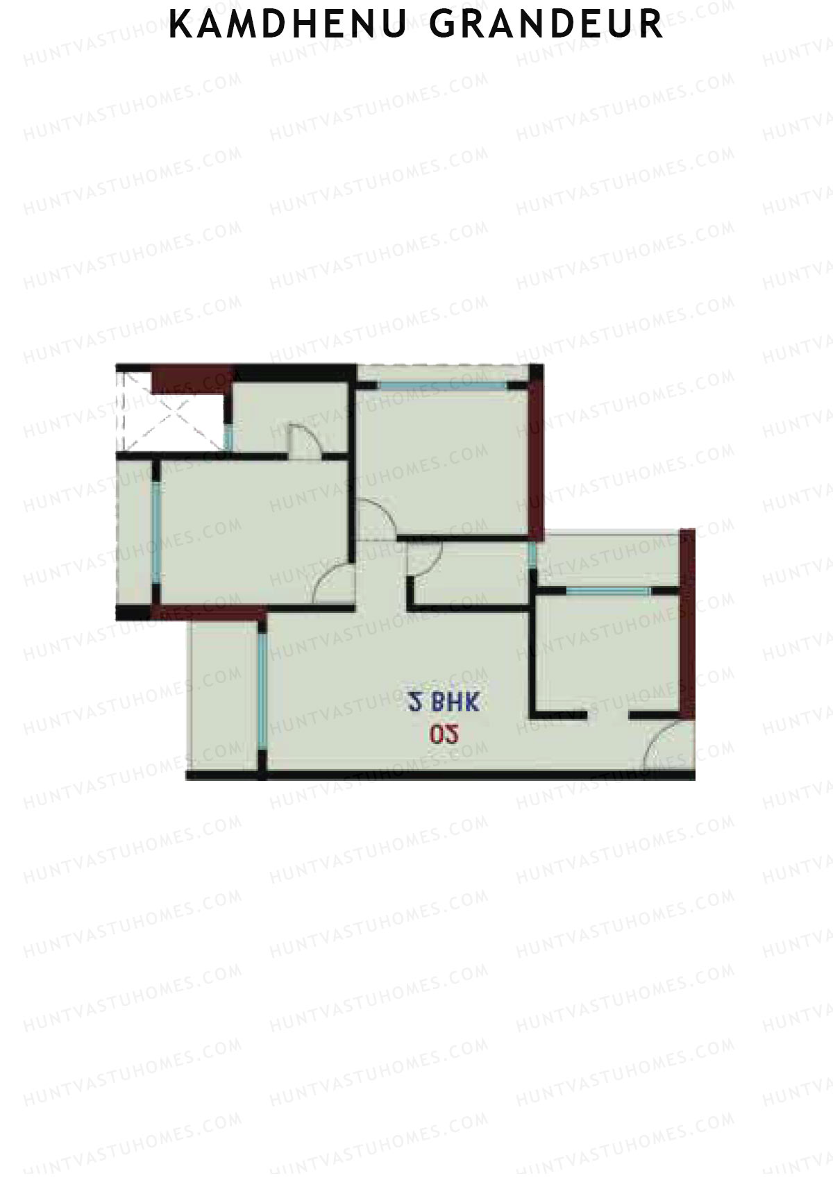 Kamdhenu Grandeur, Tower A, Unit 3, 2BHK, Carpet Area 775   sq ft 