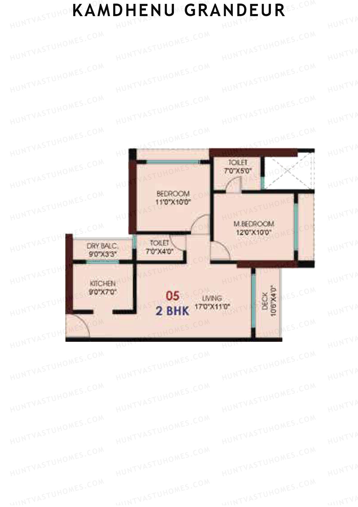 Kamdhenu Grandeur, Tower A, Unit 5, 2BHK, Carpet Area 708   sq ft 