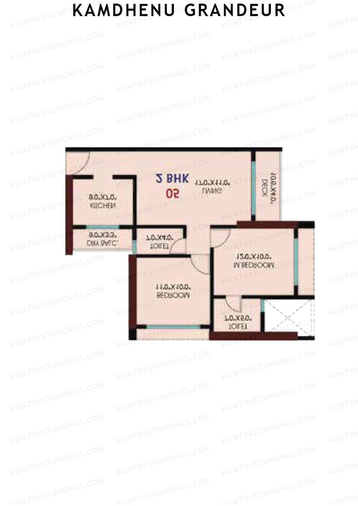 Kamdhenu Grandeur, Tower A, Unit 6, 2BHK, Carpet Area 708   sq ft 