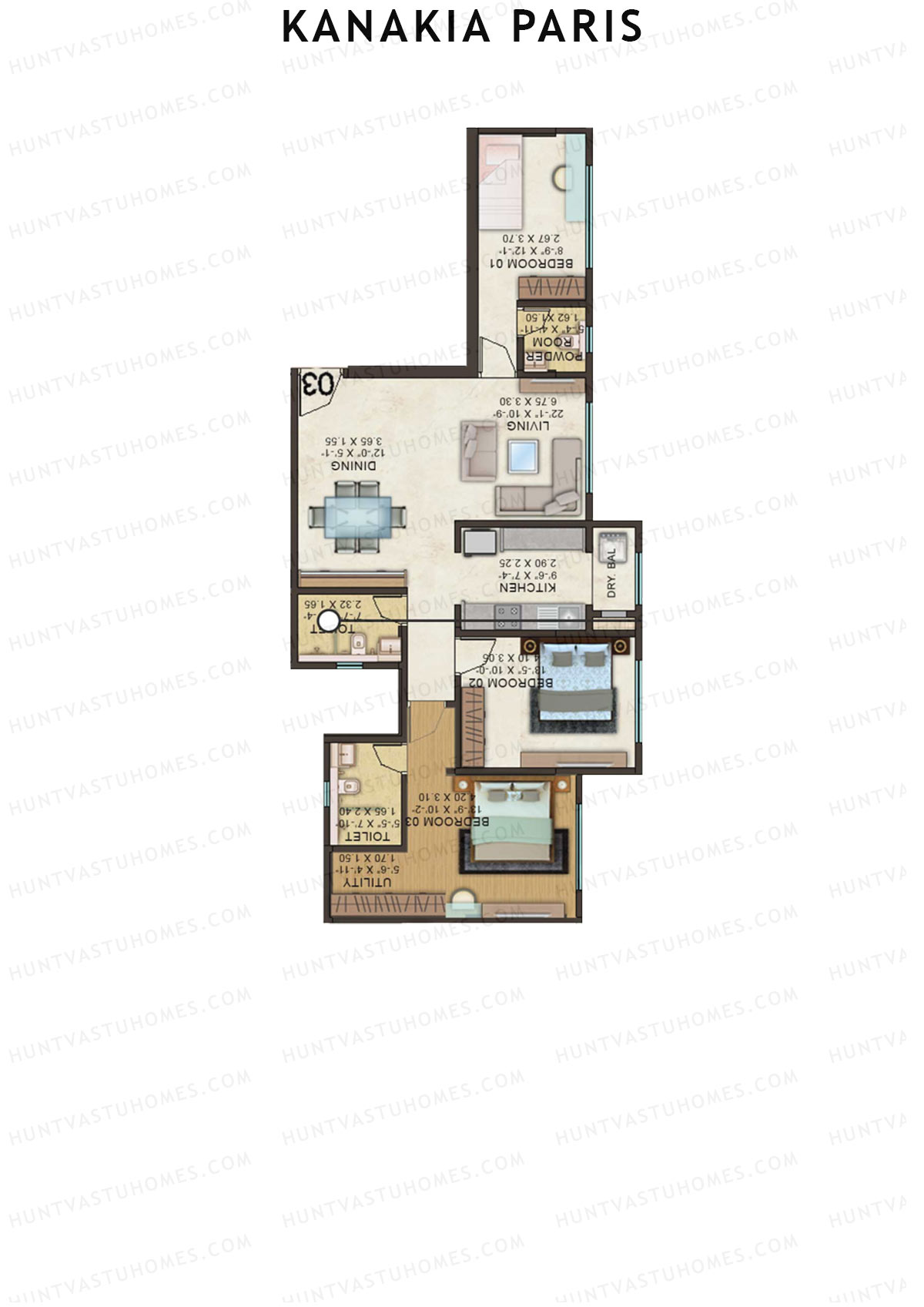 Kanakia Paris Wing D Unit 3 Floor Plan