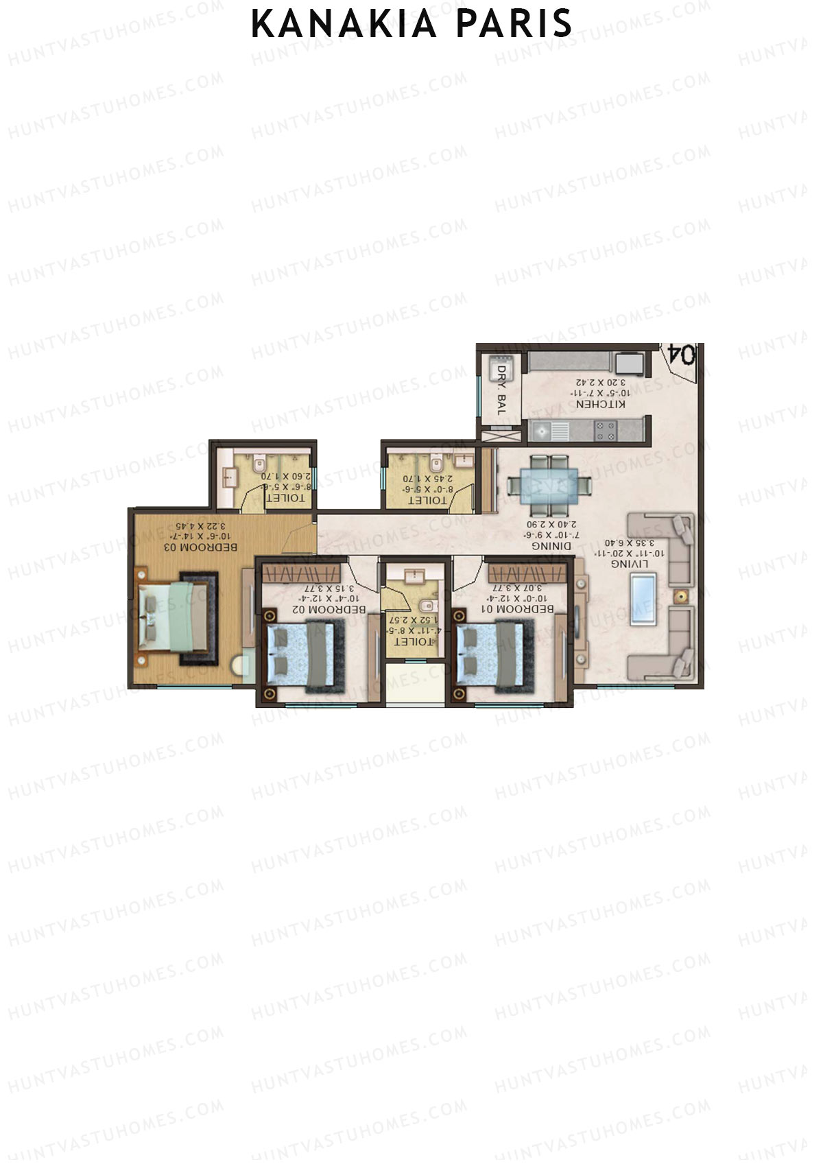 Kanakia Paris Wing F Unit 3 Floor Plan