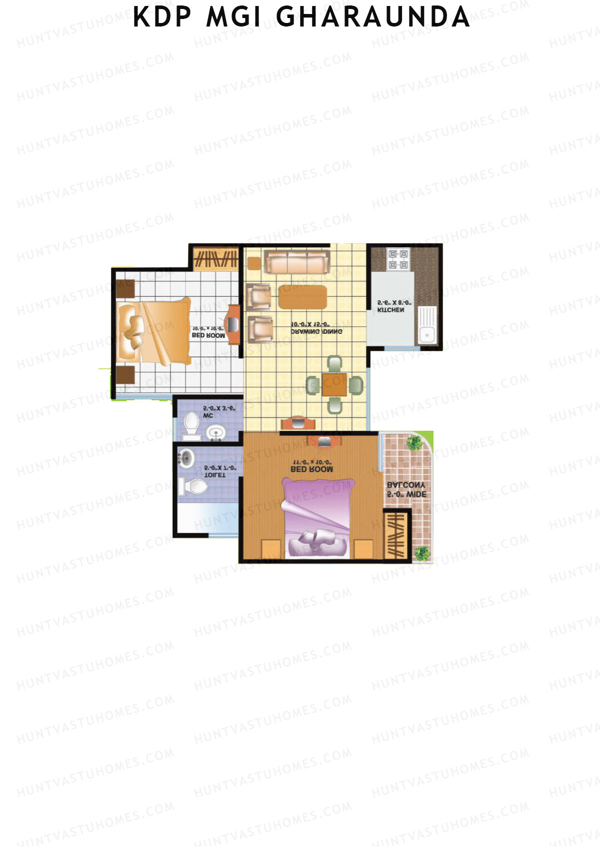 KDP MGI Gharaunda, Block A, Unit 3 (Type 2), 2BHK, Super Area 800   sq ft 