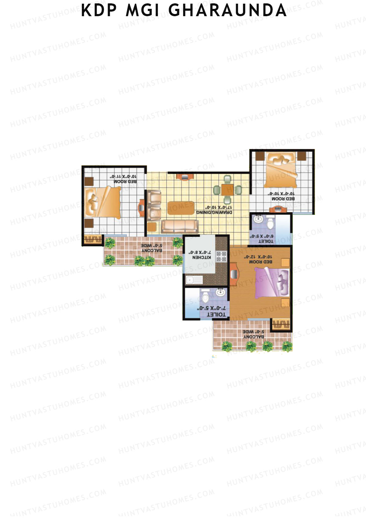 KDP MGI Gharaunda, Block C, Unit 1 (Type 1), 3BHK, Super Area 1100   sq ft 