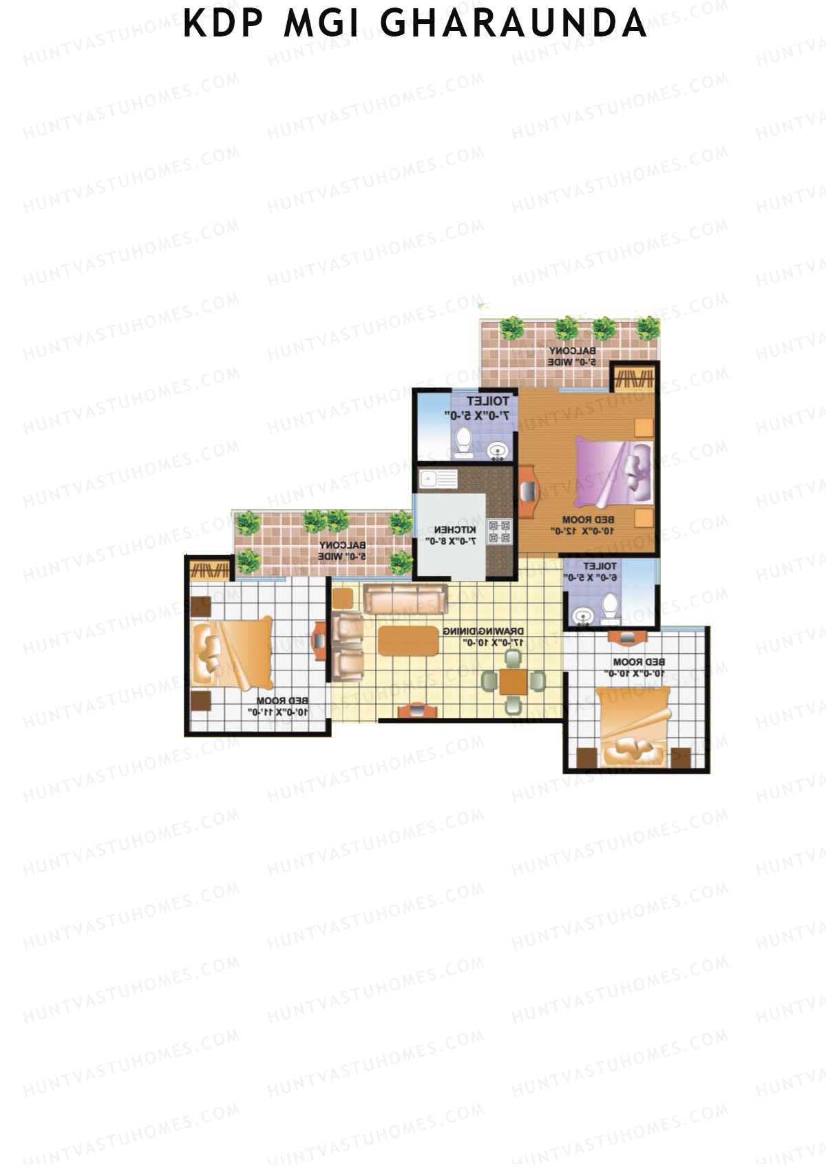 KDP MGI Gharaunda, Block C, Unit 2 (Type 1), 3BHK, Super Area 1100   sq ft 