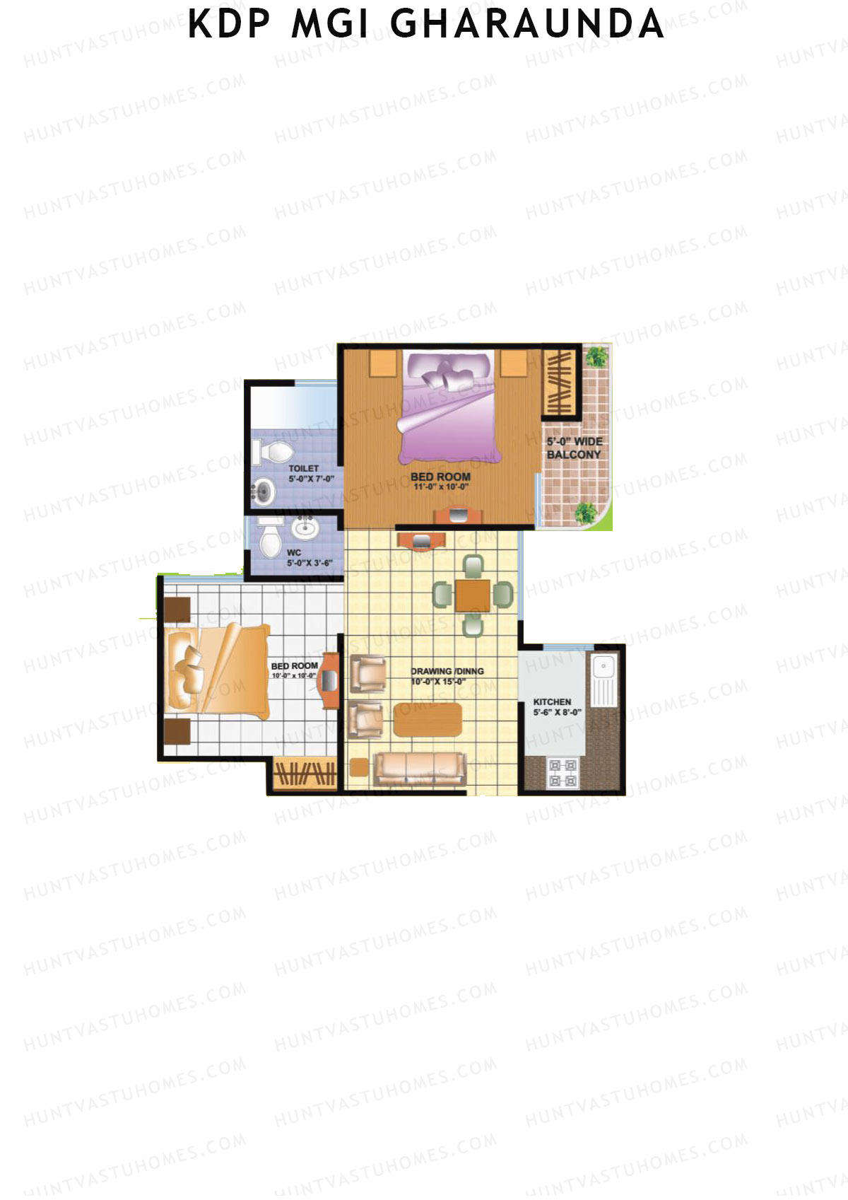 KDP MGI Gharaunda, Block C, Unit 6 (Type 2), 2BHK, Super Area 800   sq ft 