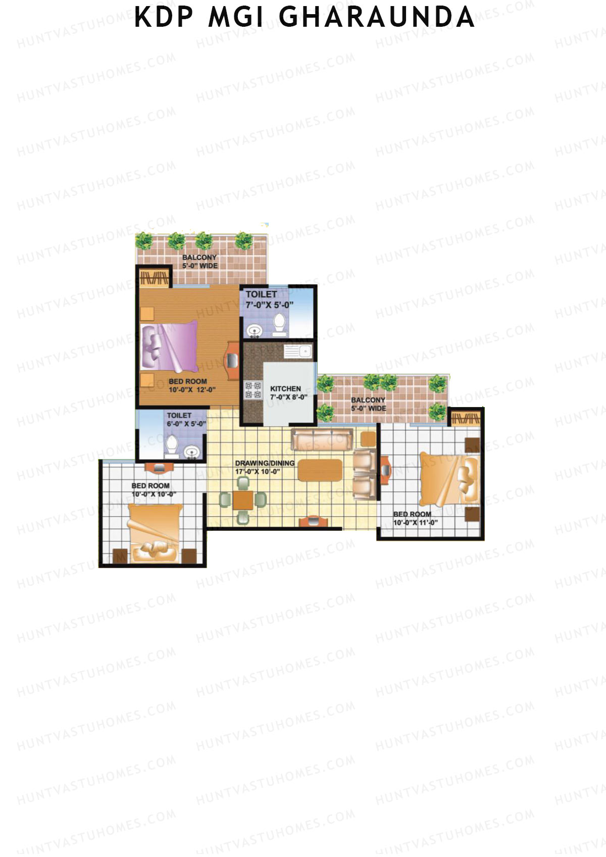 KDP MGI Gharaunda, Block C, Unit 8 (Type 1), 3BHK, Super Area 1100   sq ft 