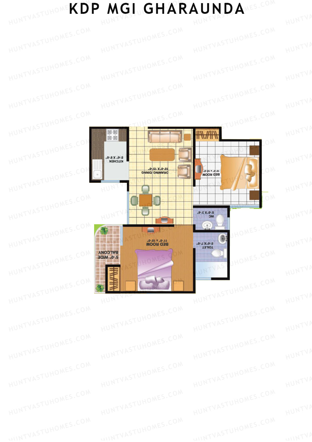 KDP MGI Gharaunda, Block D, Unit 3 (Type 2), 2BHK, Super Area 800   sq ft 