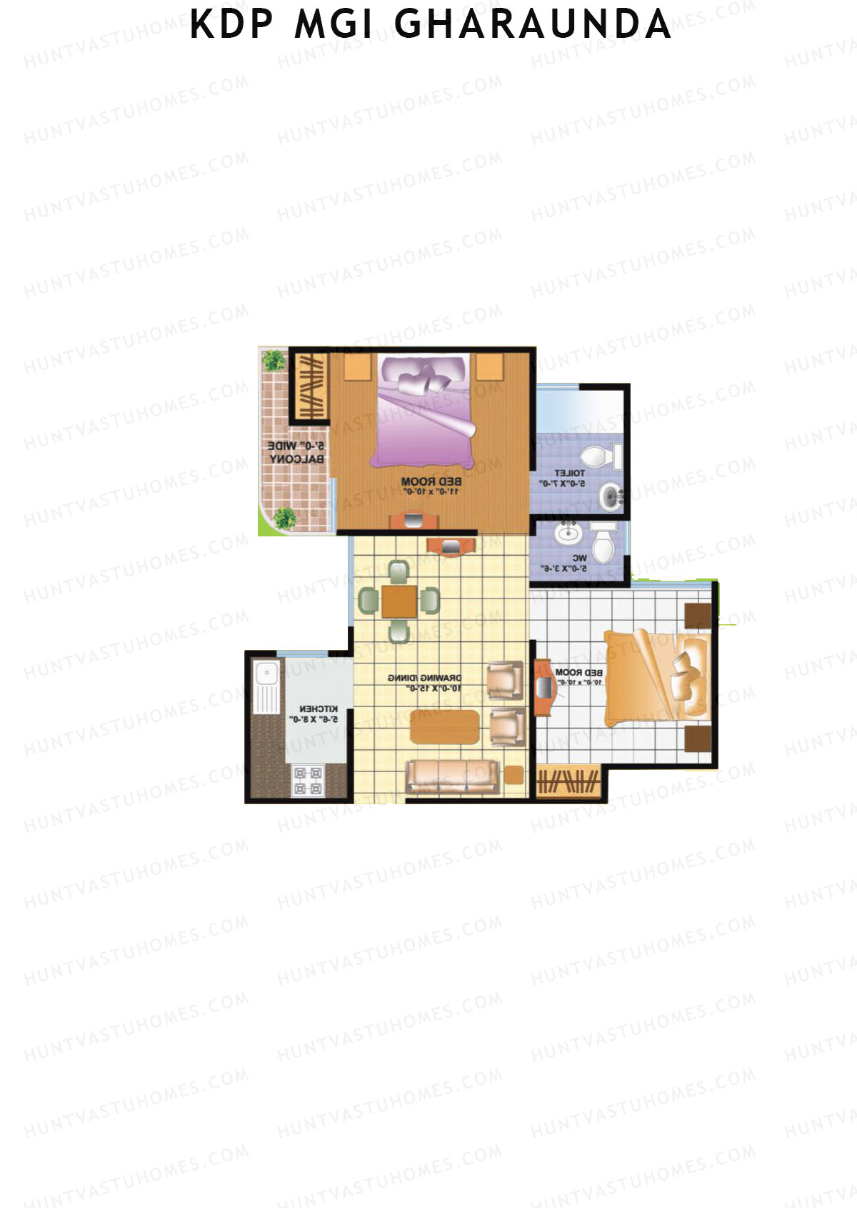 KDP MGI Gharaunda, Block D, Unit 4 (Type 2), 2BHK, Super Area 800   sq ft 