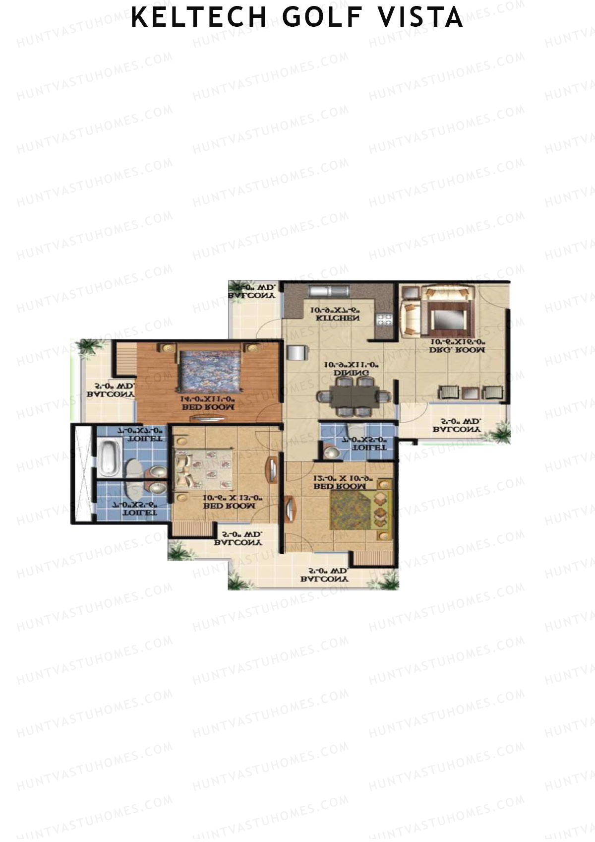 Keltech Golf Vista, Golf Greens, Unit 5, 3BHK, Super Area 1725   sq ft 