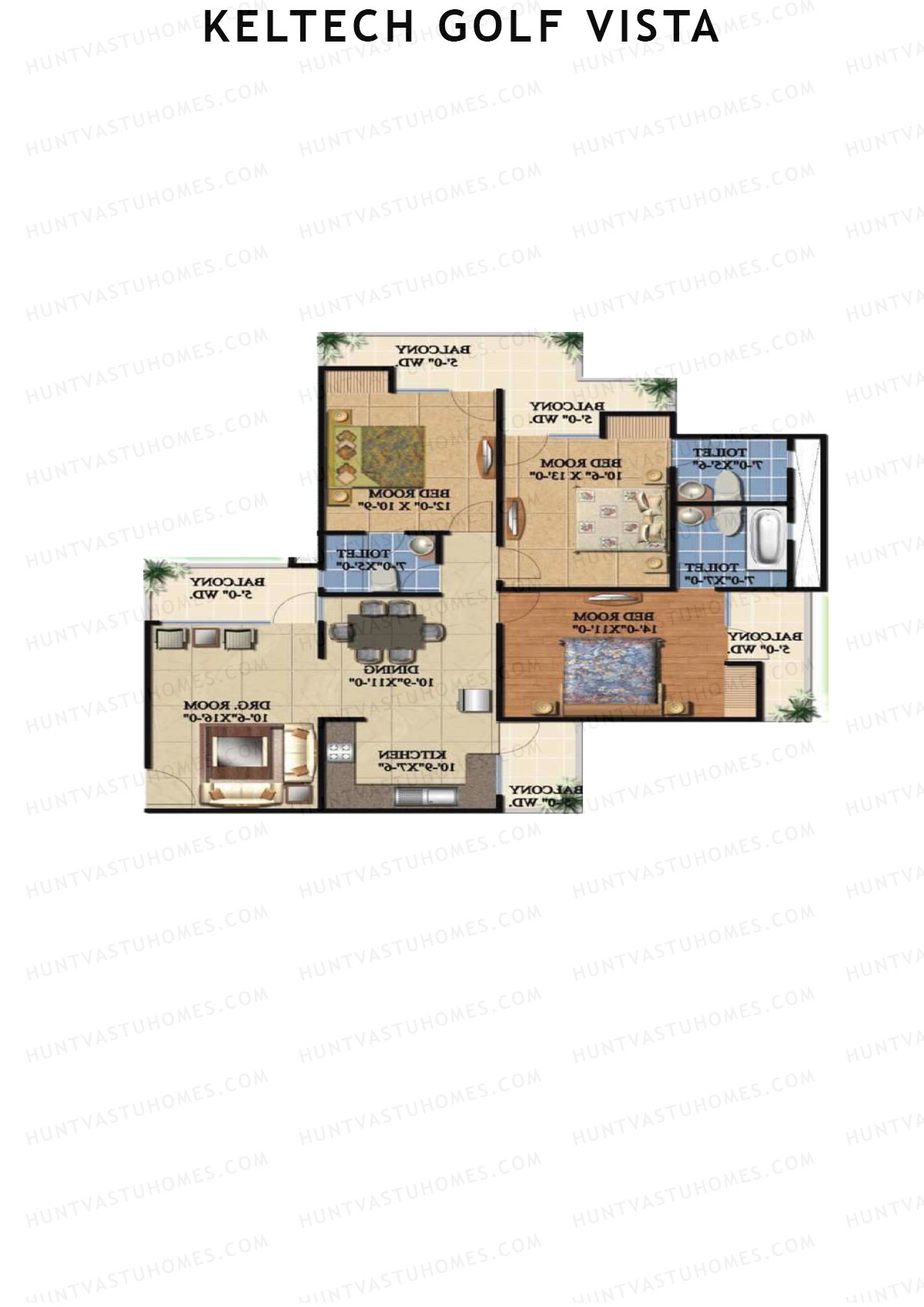 Keltech Golf Vista, Golf Vista, Unit 12, 3BHK, Super Area 1725   sq ft 
