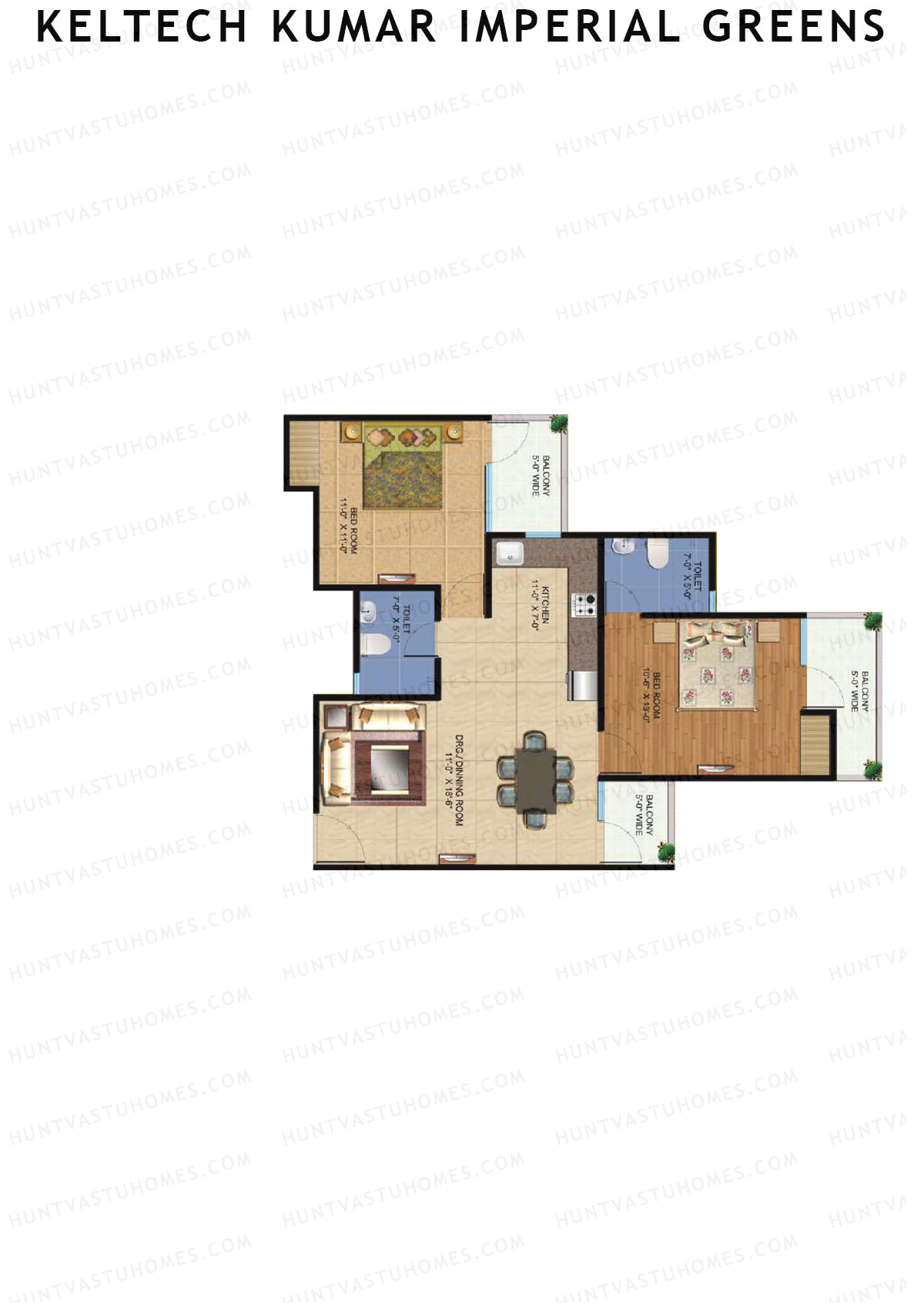 Keltech Kumar Imperial Greens Wing K1 Unit 2  Floor Plan