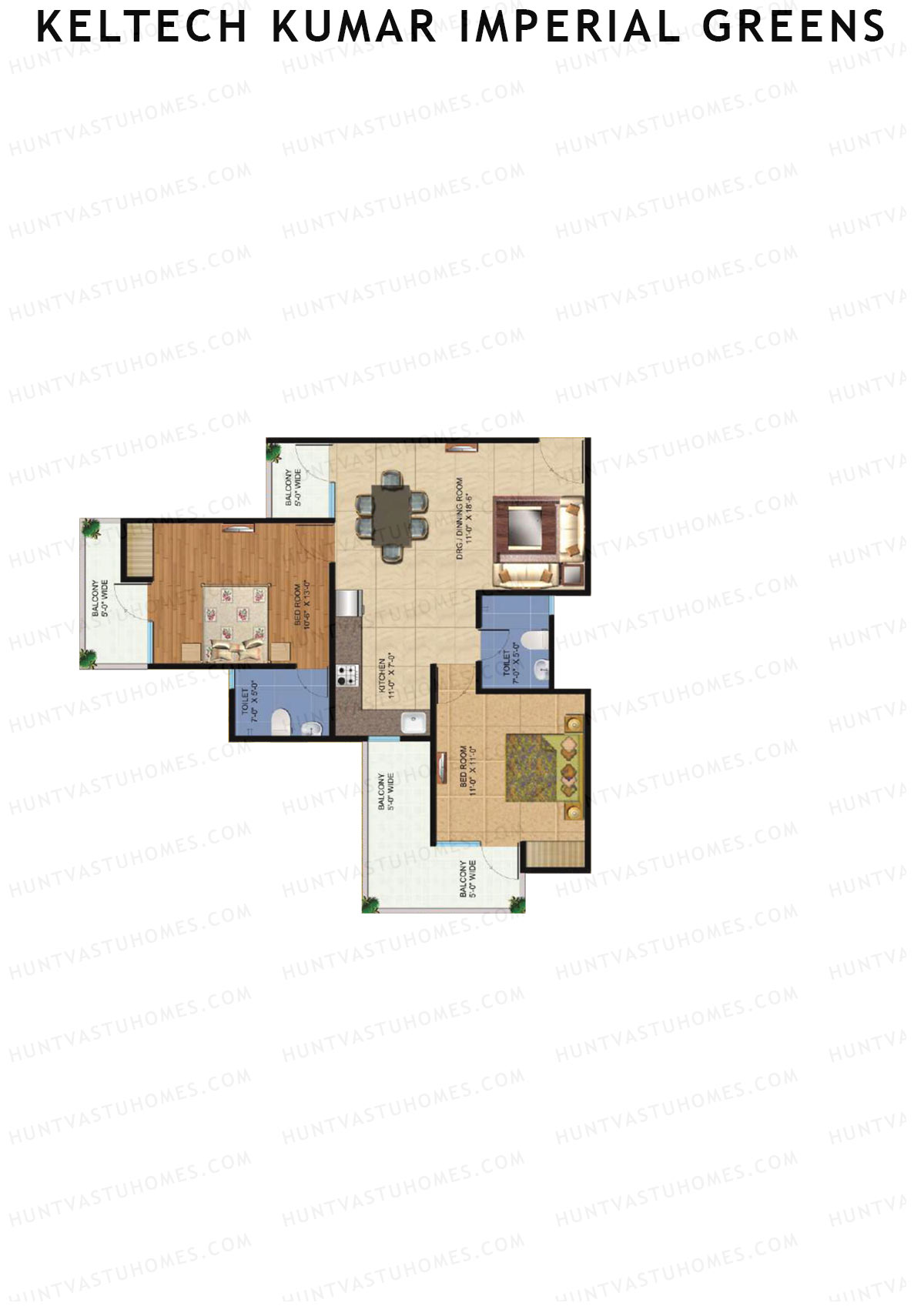 Keltech Kumar Imperial Greens Wing K2 Unit 3  Floor Plan