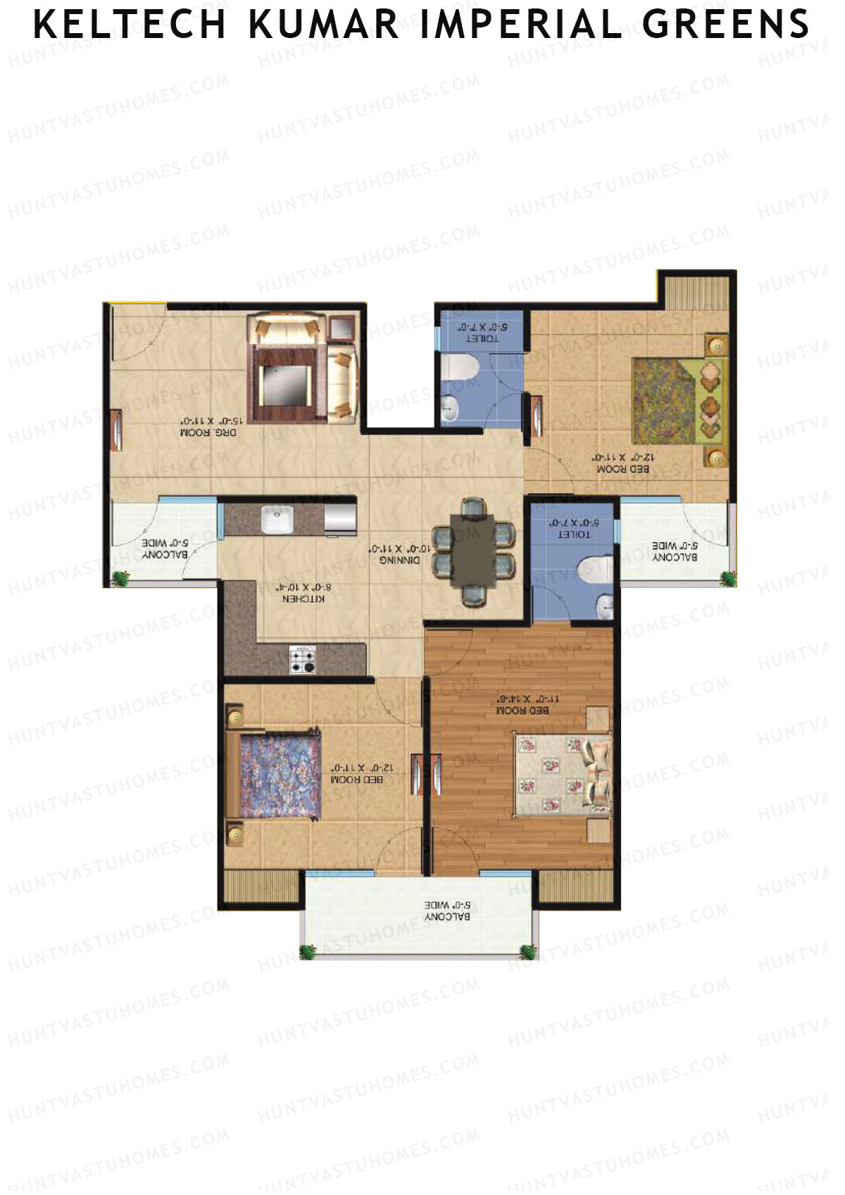 Keltech Kumar Imperial Greens Wing K3 Unit 3  Floor Plan