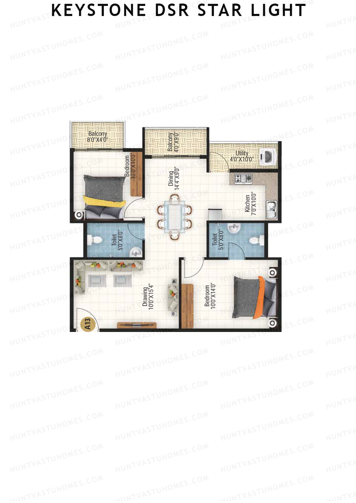 Keystone DSR Star Light, Block A, Unit A13, 2BHK, Super Area 1110   sq ft 