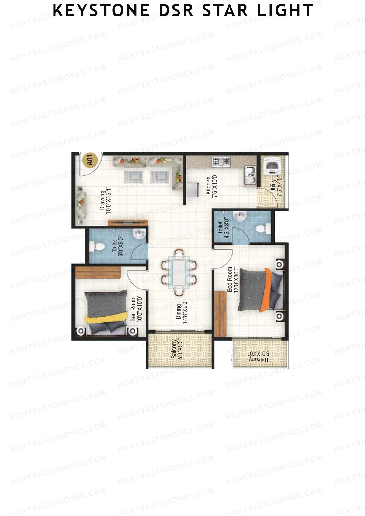 Keystone DSR Star Light, Block A, Unit A2, 2BHK, Super Area 1110   sq ft 