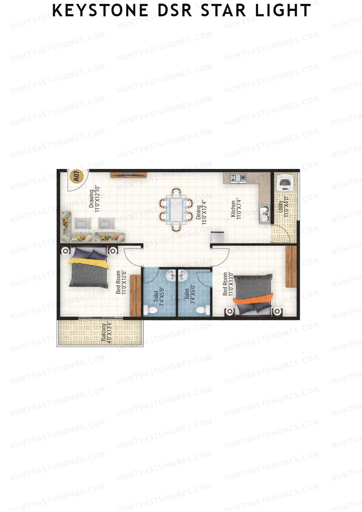 Keystone DSR Star Light, Block A, Unit A7, 2BHK, Super Area 1190   sq ft 