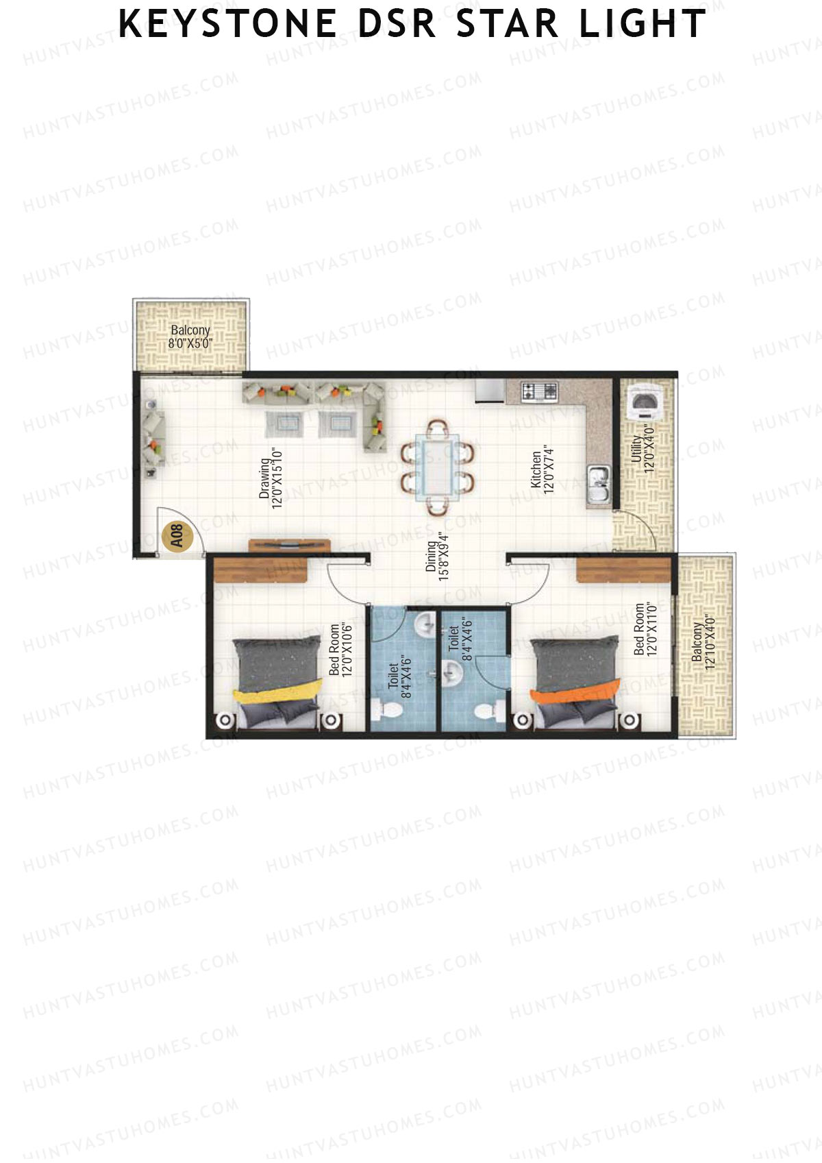 Keystone DSR Star Light, Block A, Unit A8, 2BHK, Super Area 1250   sq ft 