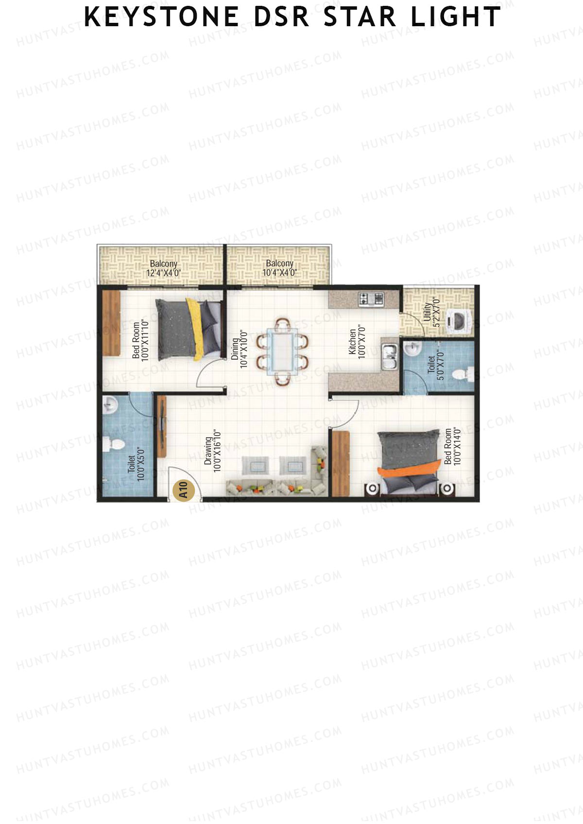 Keystone DSR Star Light, Block A, Unit A9, 2BHK, Super Area 1140   sq ft 