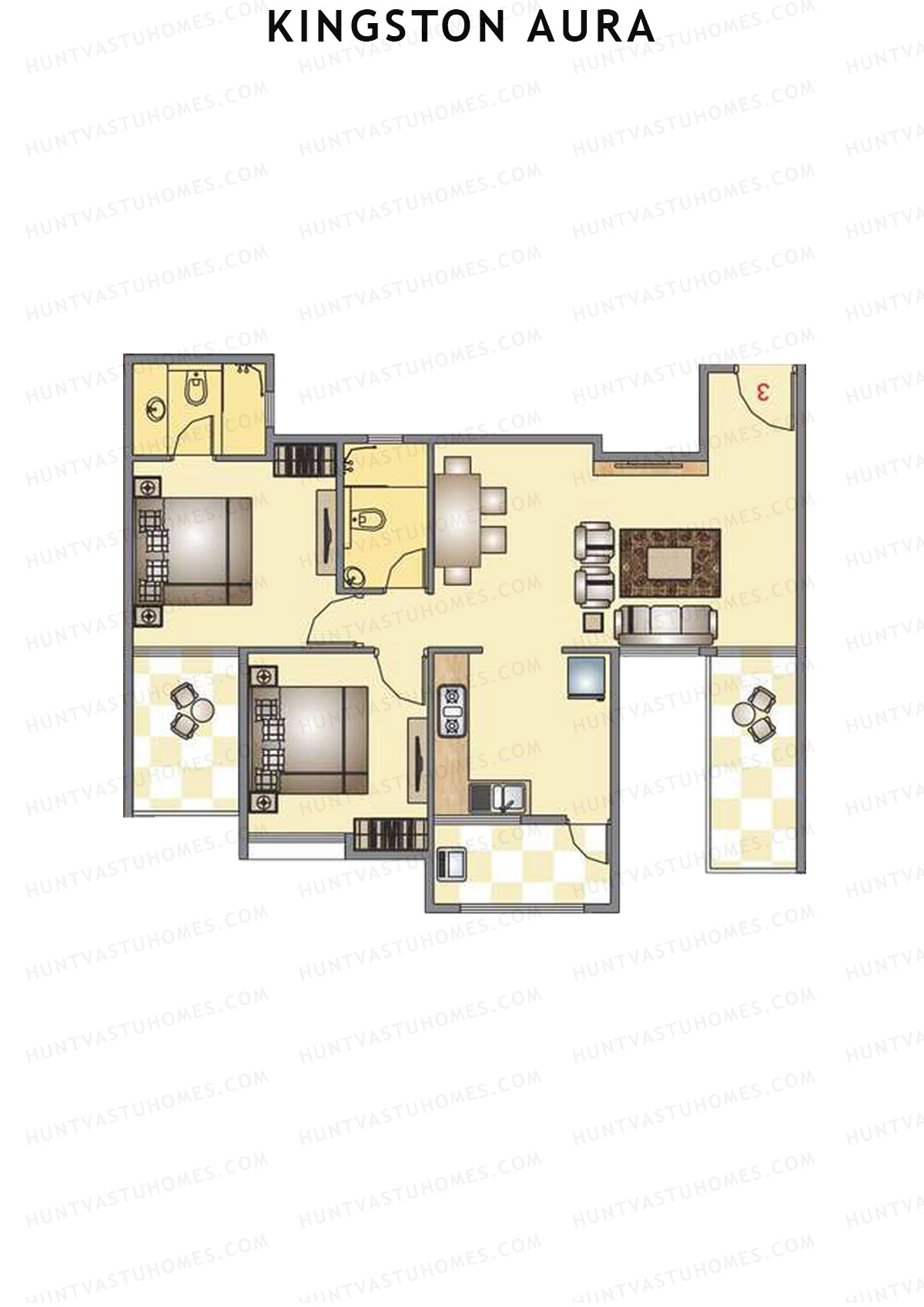 Kingston Aura Wing B Unit 1  Floor Plan