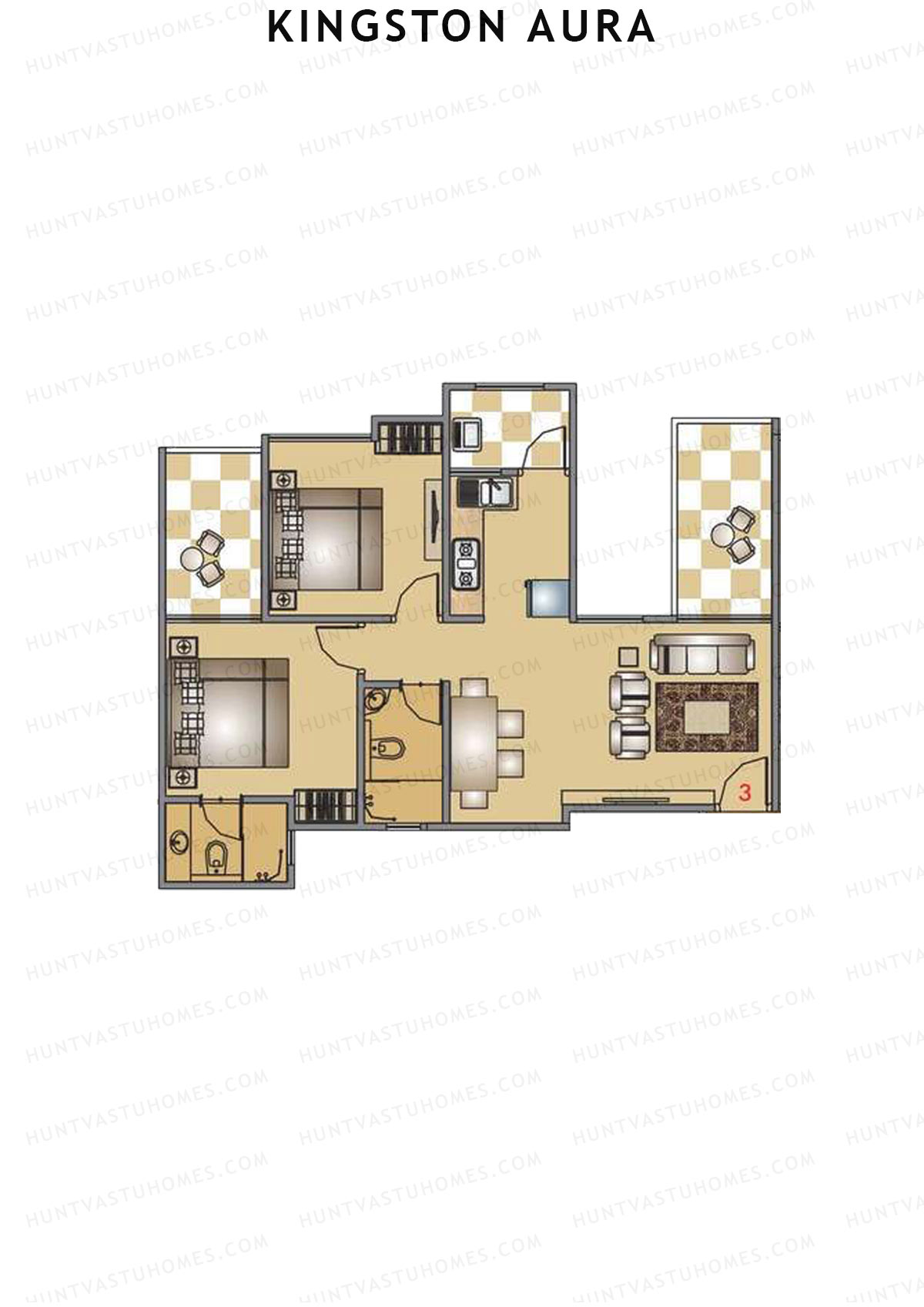 Kingston Aura Wing E Unit 3  Floor Plan