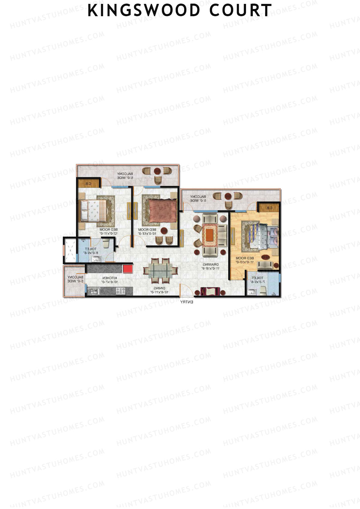 Kingswood Court, Tower B, Unit 1 (Type 2), 3BHK, Super Area 1785   sq ft 
