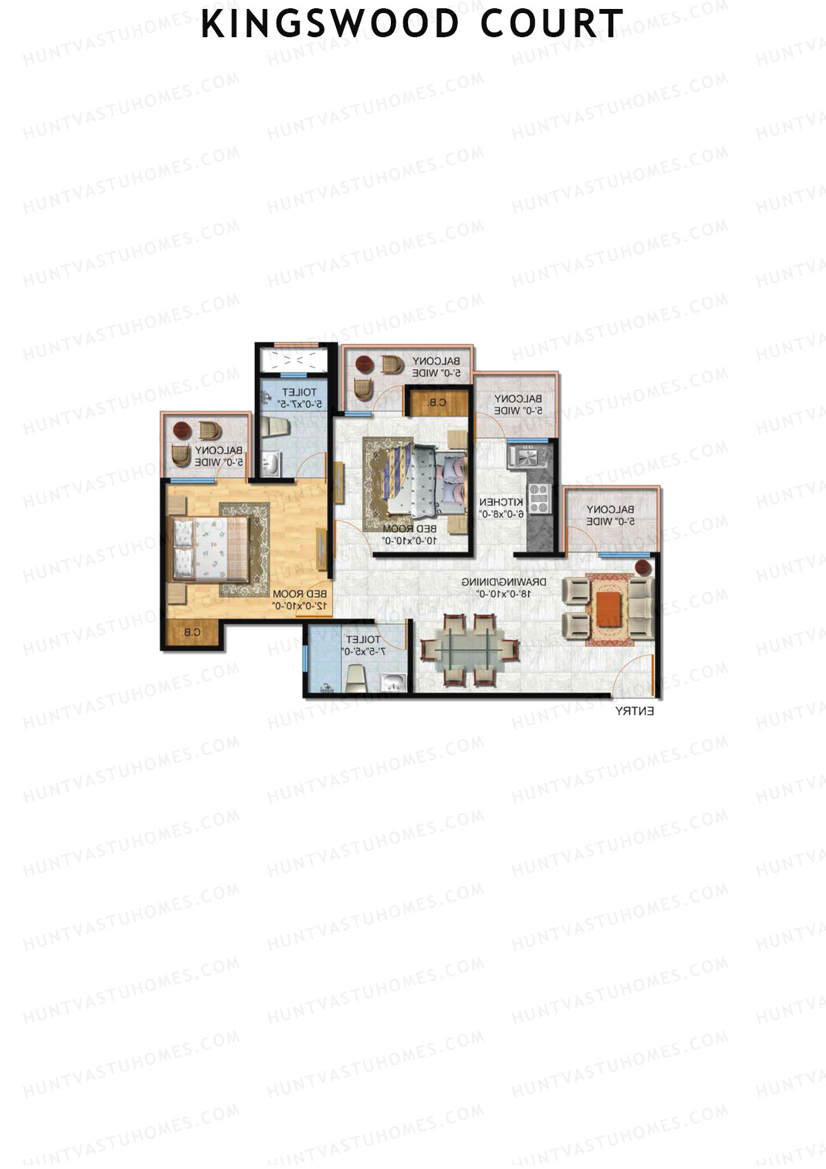 Kingswood Court, Tower C, Unit 1 (Type 4), 2BHK, Super Area 1055   sq ft 