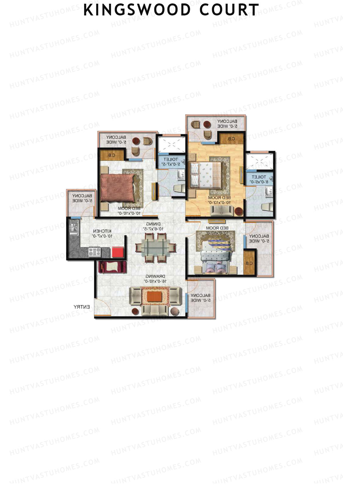 Kingswood Court, Tower C, Unit 3 (Type 5), 3BHK, Super Area 1390   sq ft 