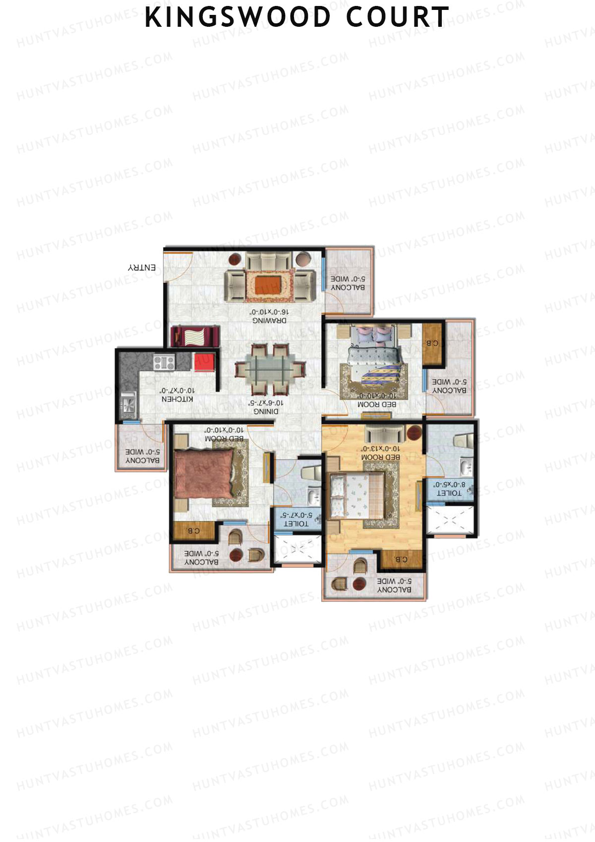 Kingswood Court, Tower C, Unit 4 (Type 5), 3BHK, Super Area 1390   sq ft 