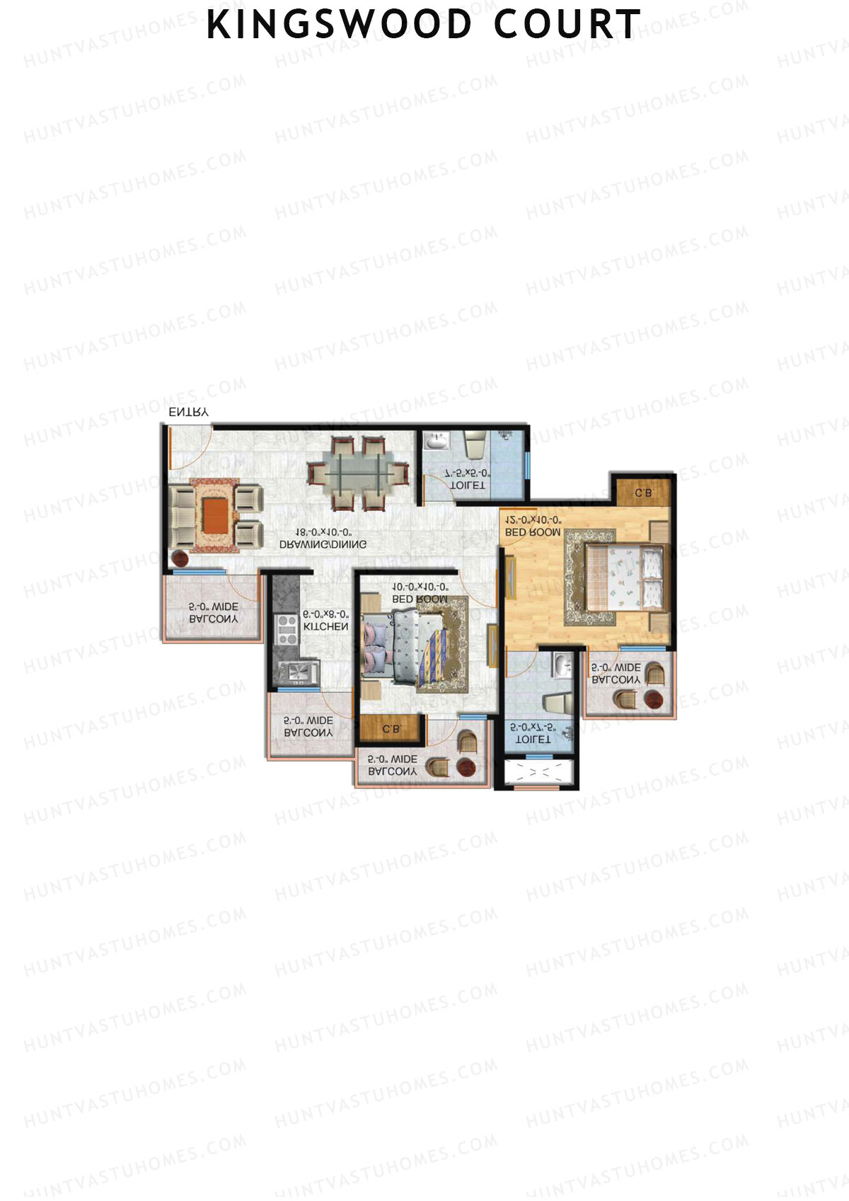 Kingswood Court, Tower C, Unit 5 (Type 4), 2BHK, Super Area 1055   sq ft 