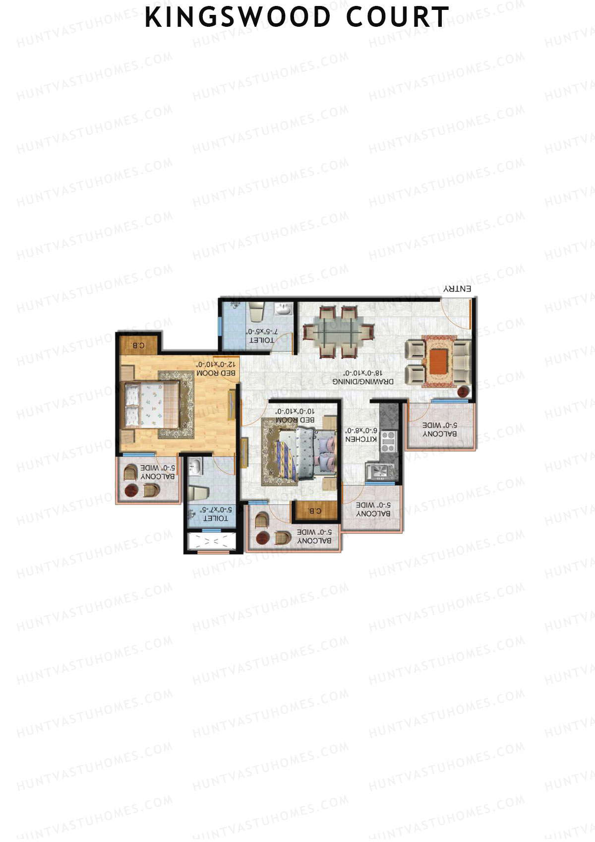 Kingswood Court, Tower C, Unit 6 (Type 4), 2BHK, Super Area 1055   sq ft 