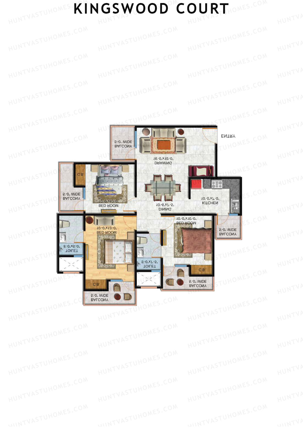Kingswood Court, Tower C, Unit 7 (Type 5), 3BHK, Super Area 1390   sq ft 