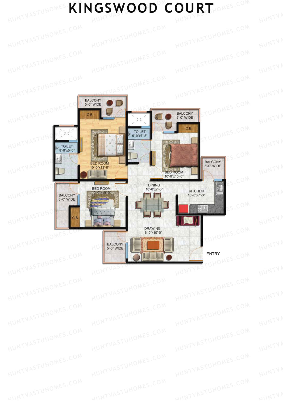 Kingswood Court, Tower C, Unit 8 (Type 5), 3BHK, Super Area 1390   sq ft 