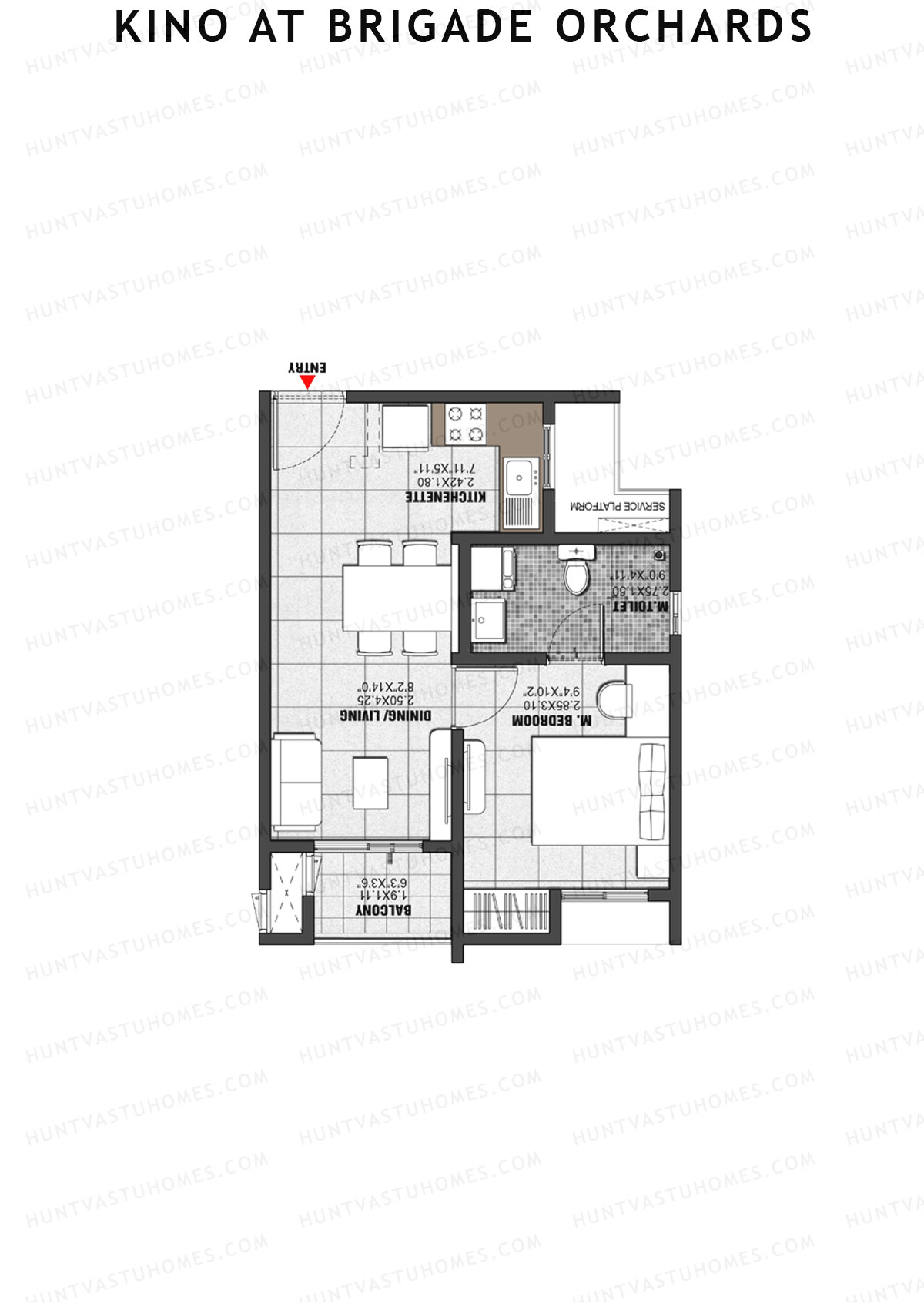 Kino at Brigade Orchards Wing B Unit 11 (Type A) Floor Plan