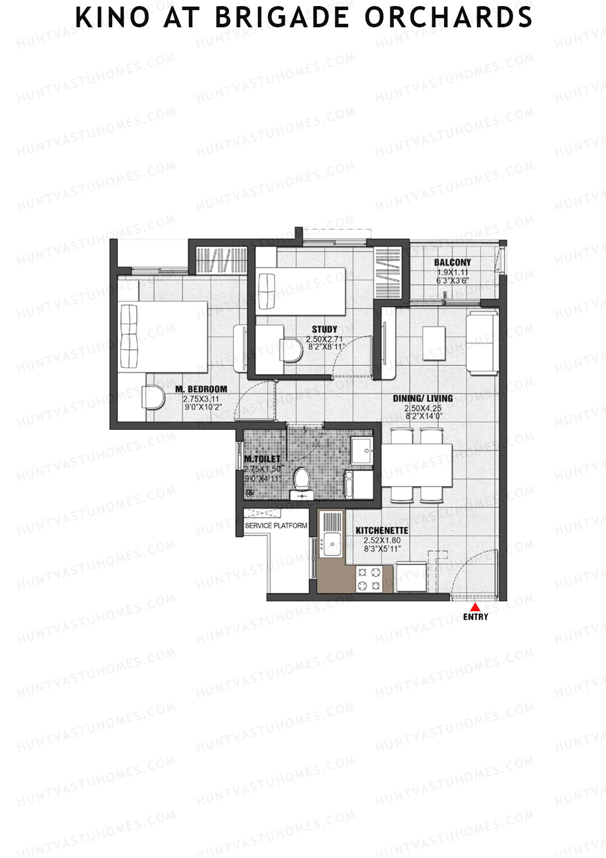 Kino at Brigade Orchards Wing B Unit 17 (Type B) Floor Plan