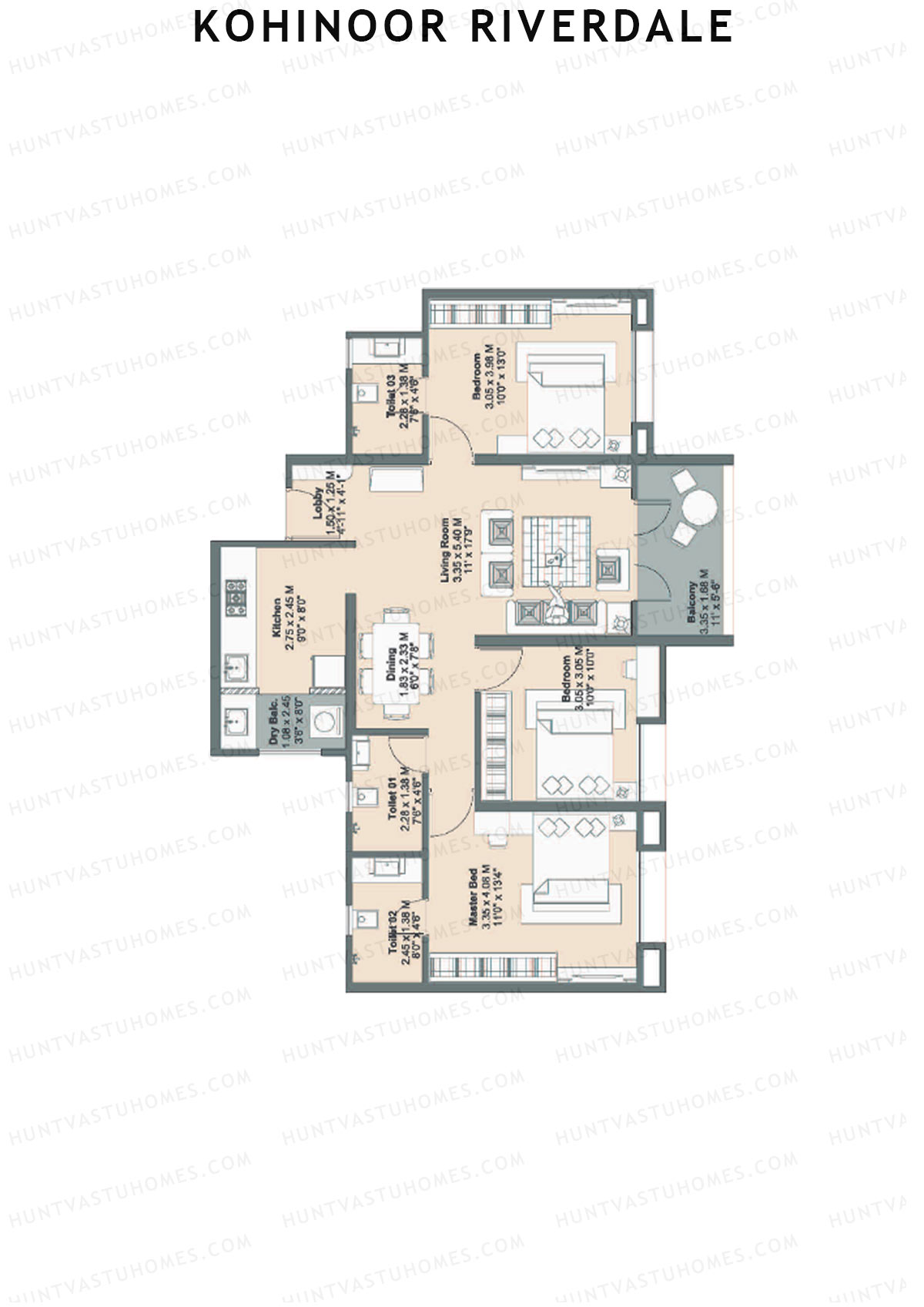 Kohinoor Riverdale Tower A3 Unit 1 Floor Plan