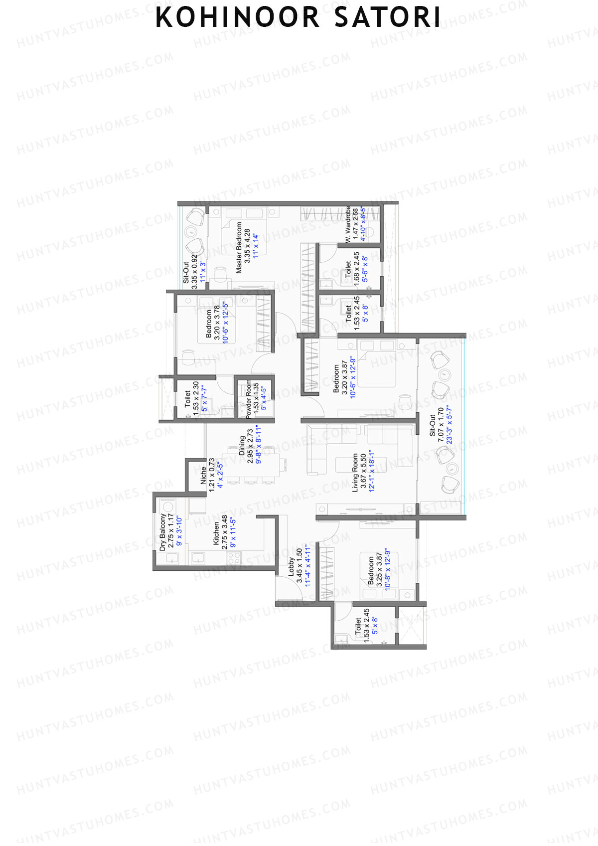 Kohinoor Satori Tower B3 Unit 1 Floor Plan