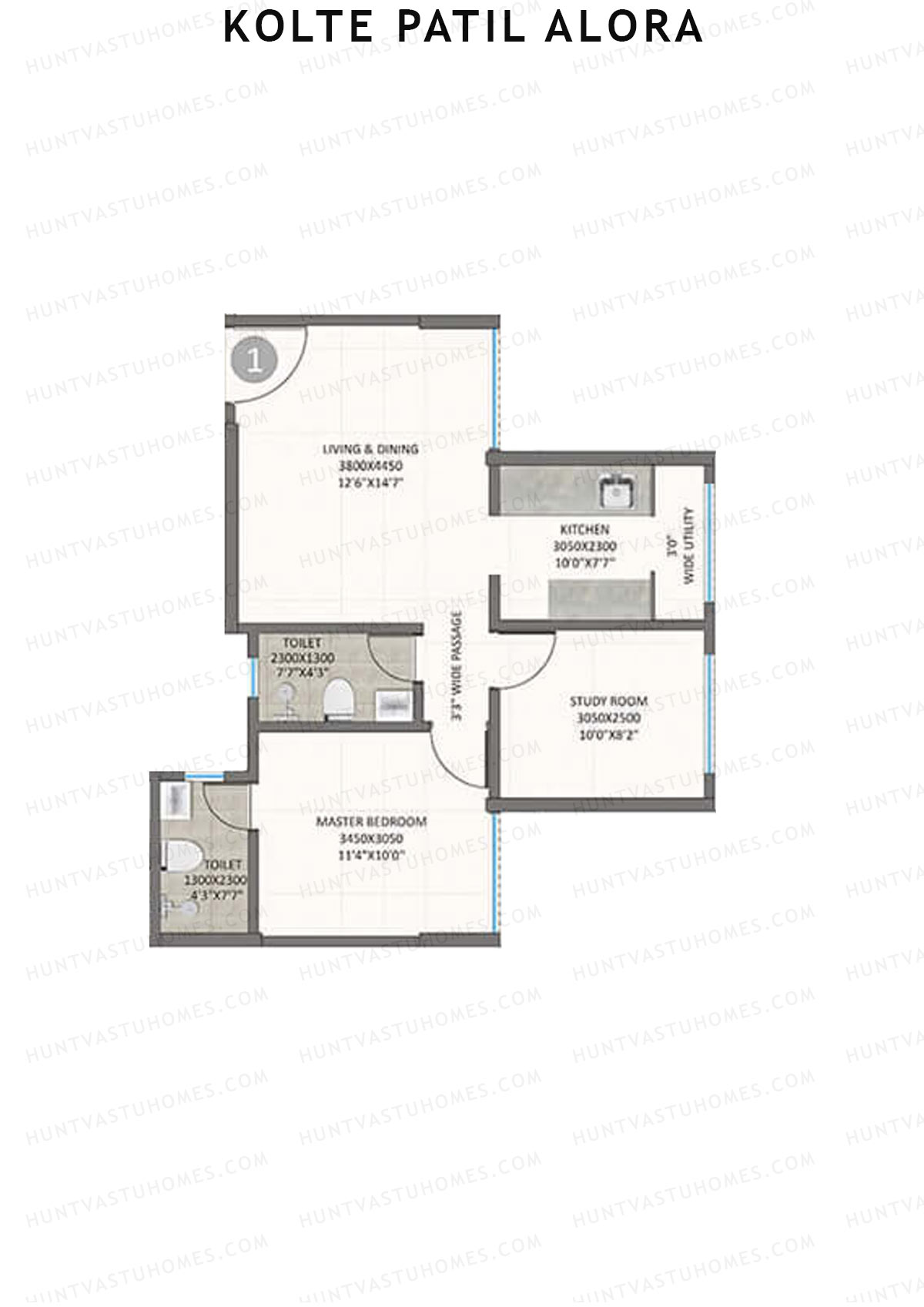 Kolte Patil Alora, Wing A, Unit 1, 1BHK, Carpet Area 572   sq ft 