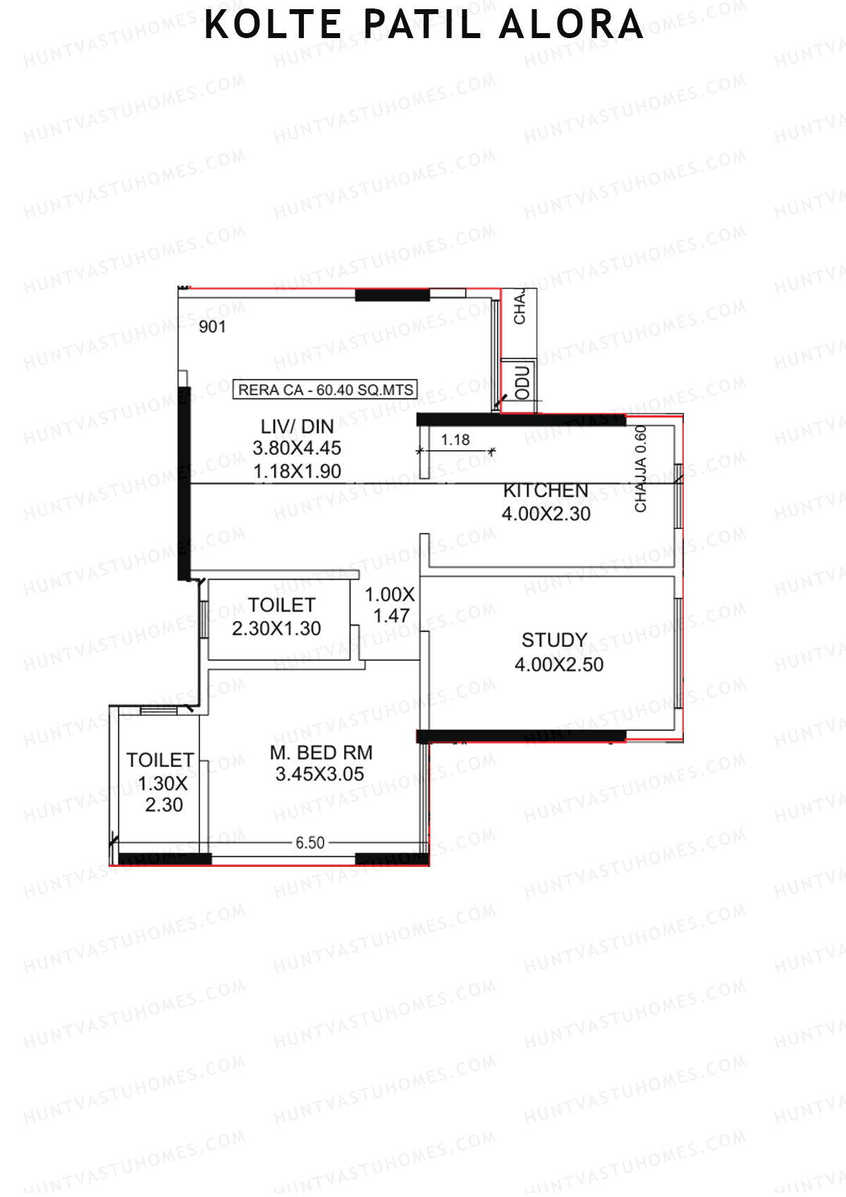 Kolte Patil Alora, Wing A, Unit 1, 1BHK, Carpet Area 650   sq ft 