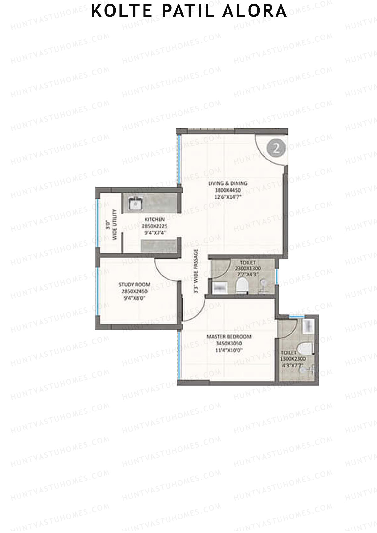 Kolte Patil Alora, Wing A, Unit 2, 1BHK, Carpet Area 557   sq ft 