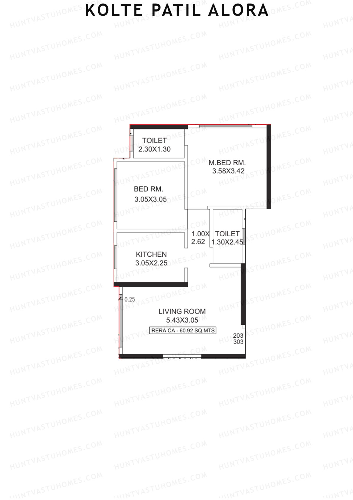 Kolte Patil Alora, Wing A, Unit 3, 2BHK, Carpet Area 655   sq ft 