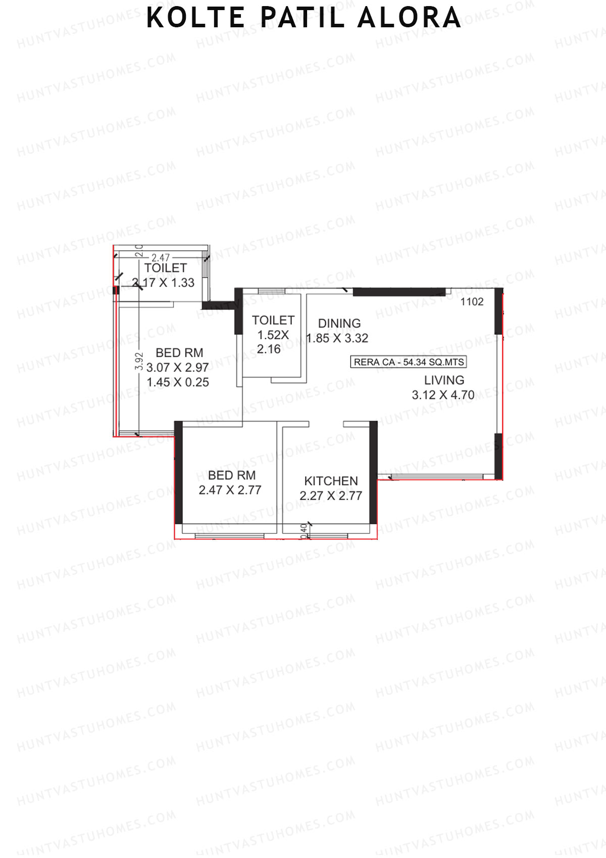 Kolte Patil Alora, Wing C, Unit 2, 2BHK, Carpet Area 584   sq ft 