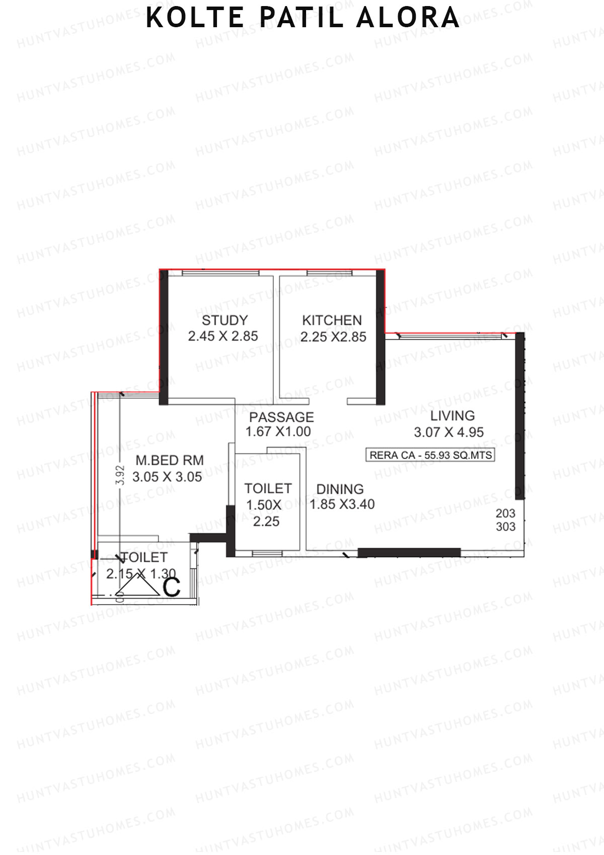 Kolte Patil Alora, Wing C, Unit 3, 1BHK, Carpet Area 602   sq ft 