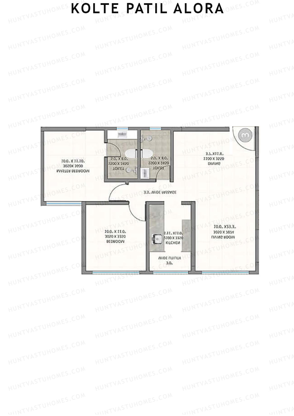 Kolte Patil Alora, Wing D, Unit 2, 2BHK, Carpet Area 746   sq ft 