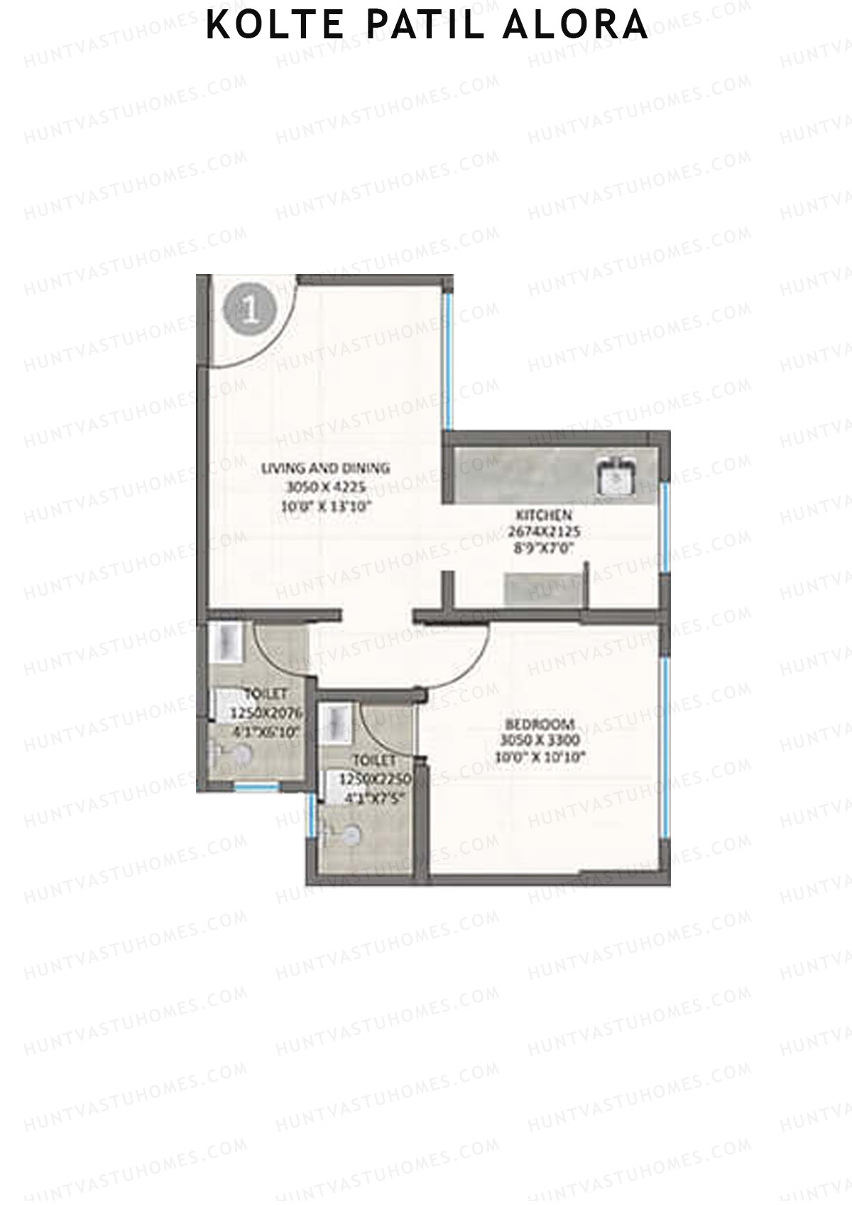 Kolte Patil Alora, Wing E, Unit 1, 1BHK, Carpet Area 410   sq ft 