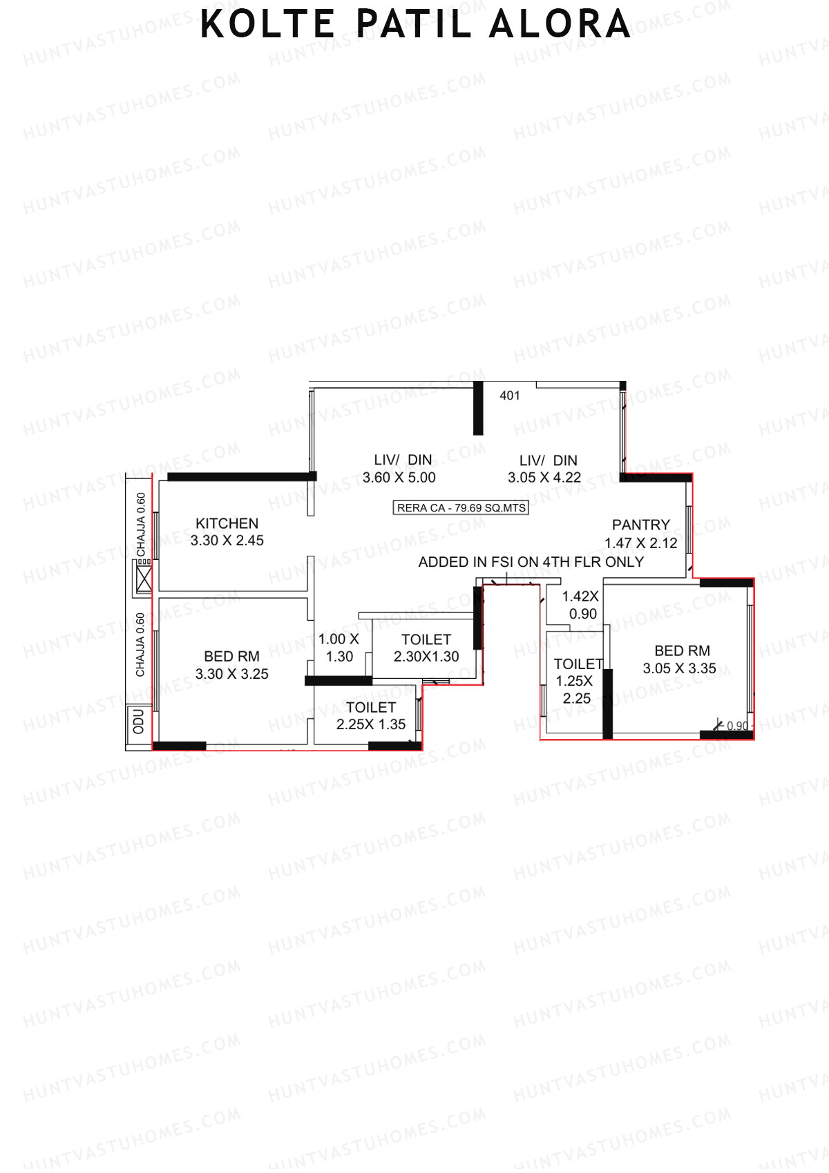 Kolte Patil Alora, Wing E, Unit 1, 2BHK, Carpet Area 857   sq ft 