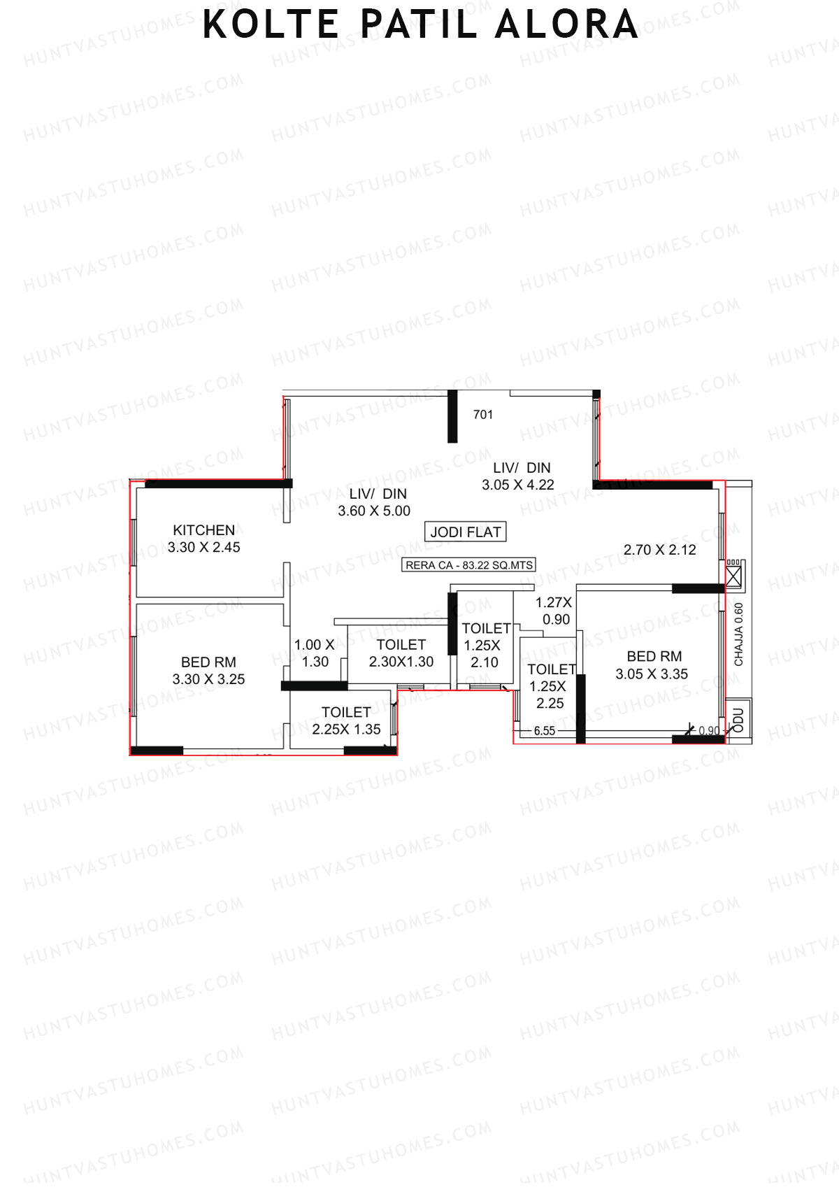Kolte Patil Alora, Wing E, Unit 1, 2BHK, Carpet Area 895   sq ft 