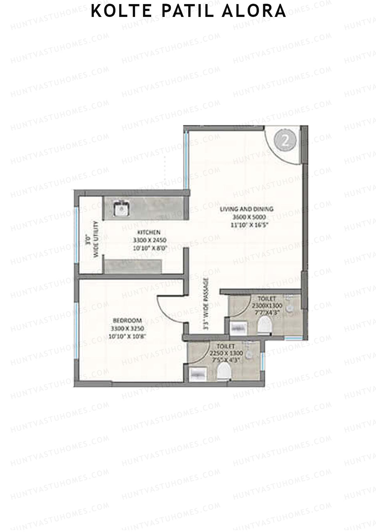 Kolte Patil Alora, Wing E, Unit 2, 1BHK, Carpet Area 512   sq ft 