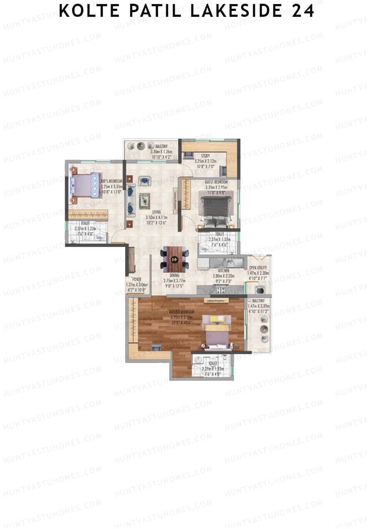 Kolte Patil Lakeside 24 Tower 1 Unit 1 (Type A2) Floor Plan